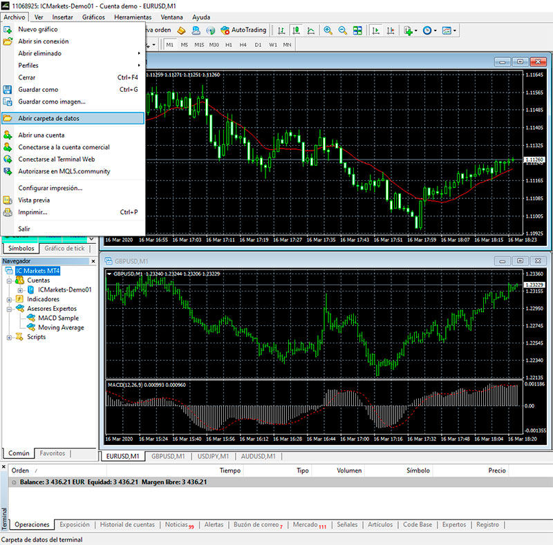 Abrir carpeta de datos en MetaTrader 4